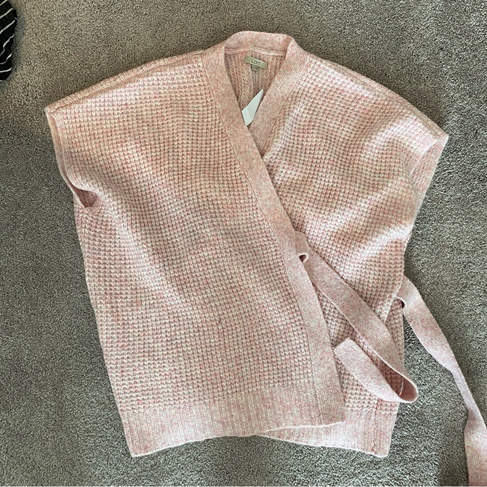 Loft Pink Waffle Kimono Belted Knit Wrap Space Dye Vest XS-S